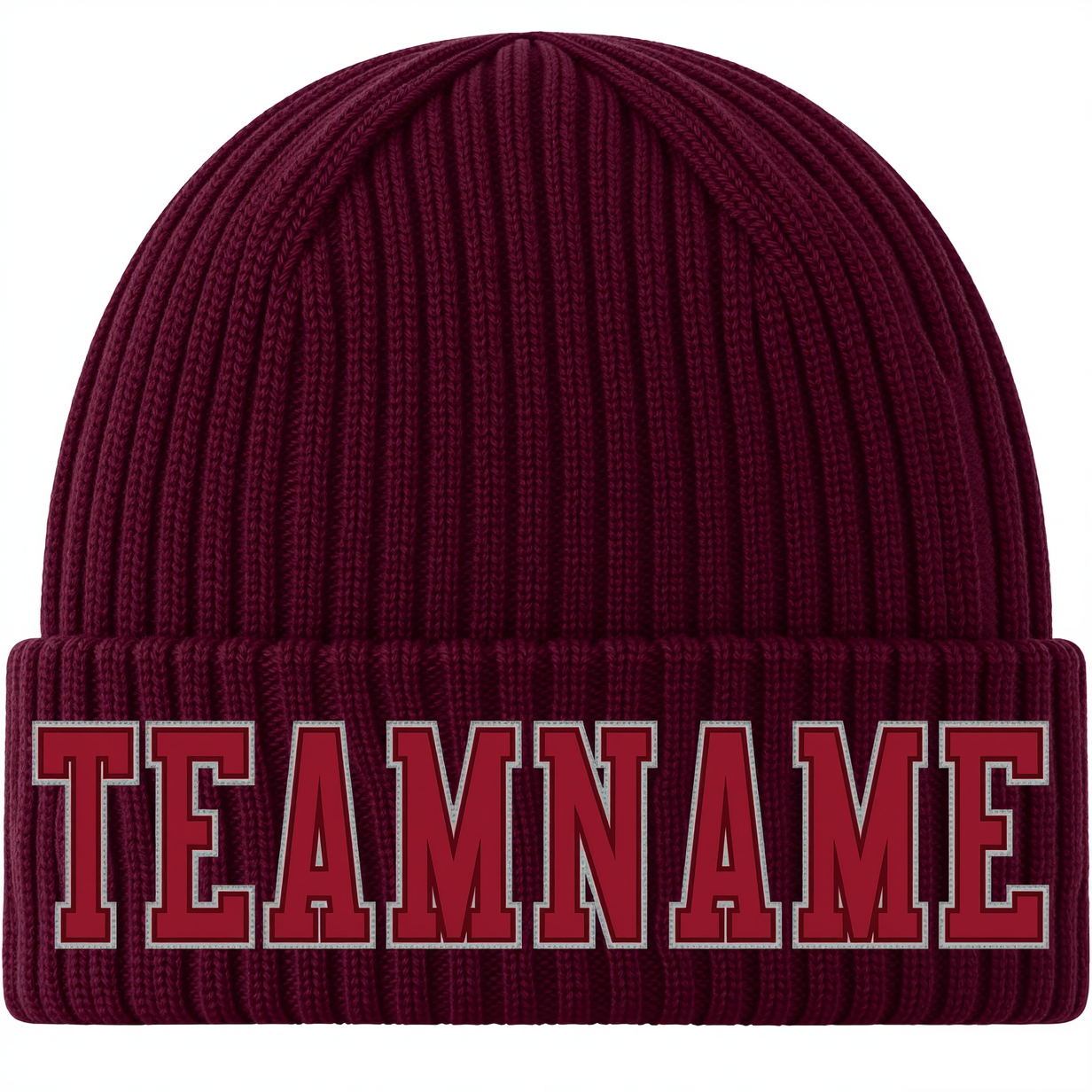 Custom Burgundy & Grey Stitched Cuffed Knit Hat