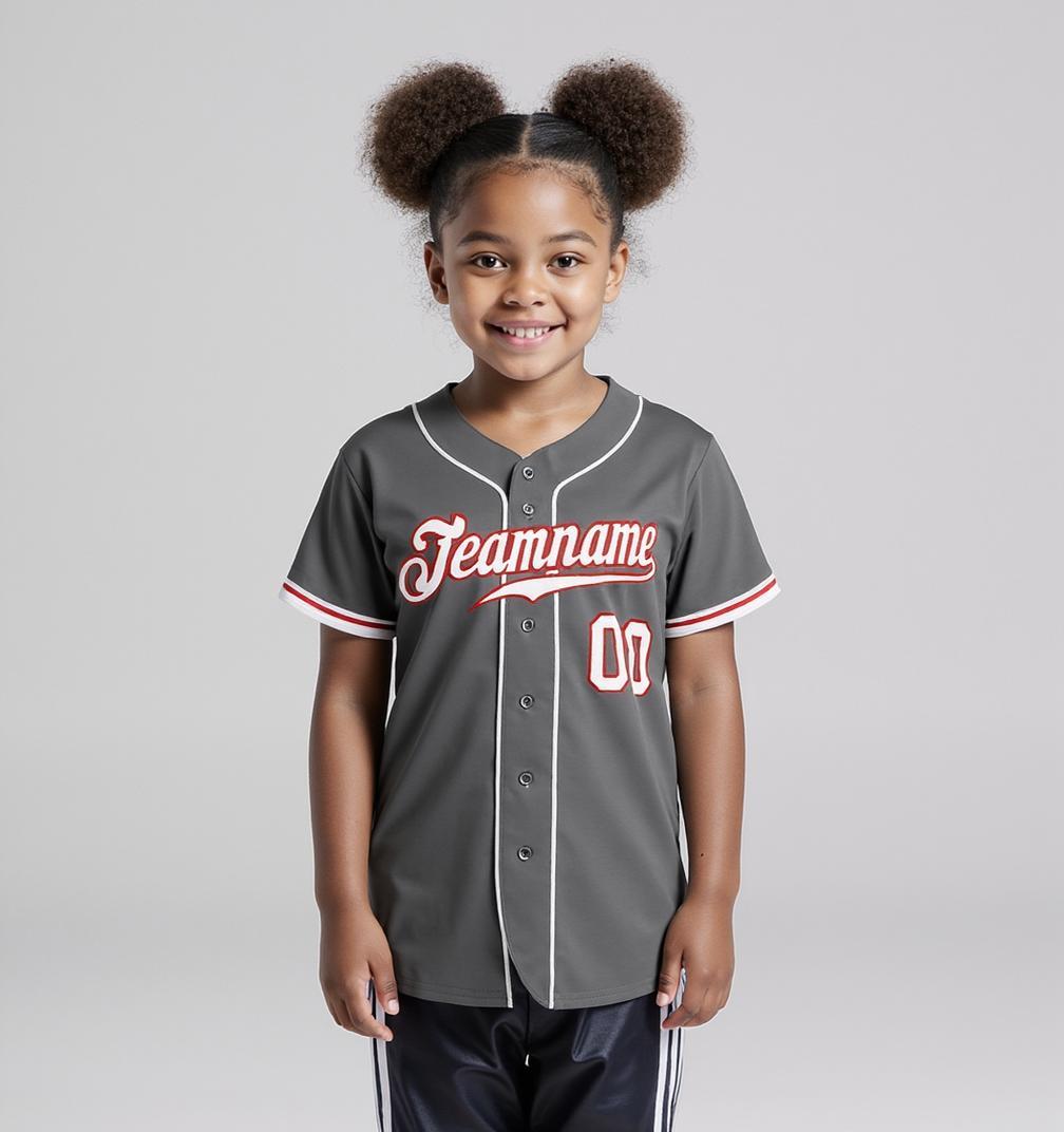 Custom Grey & White/Red Baseball Jersey
