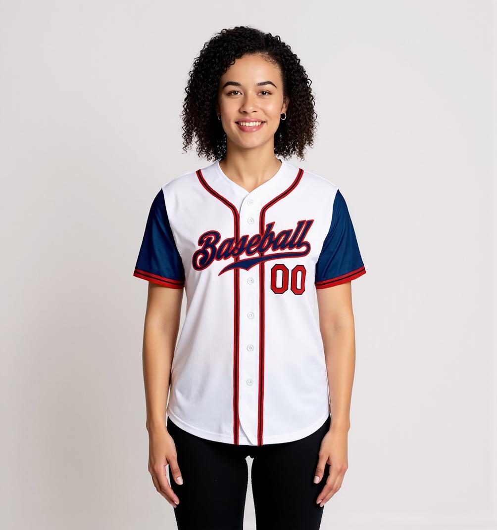 Custom White & Red/Navy Raglan Sleeves Baseball Jersey