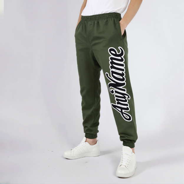 Custom Olive & Black/White Fleece Jogger Sweatpants