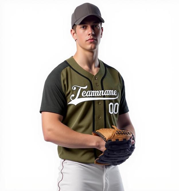 Custom Vintage Olive & Black-White Baseball Jersey