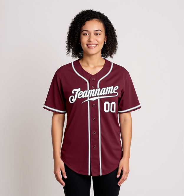 Custom Burgundy & White/Grey Baseball Jersey