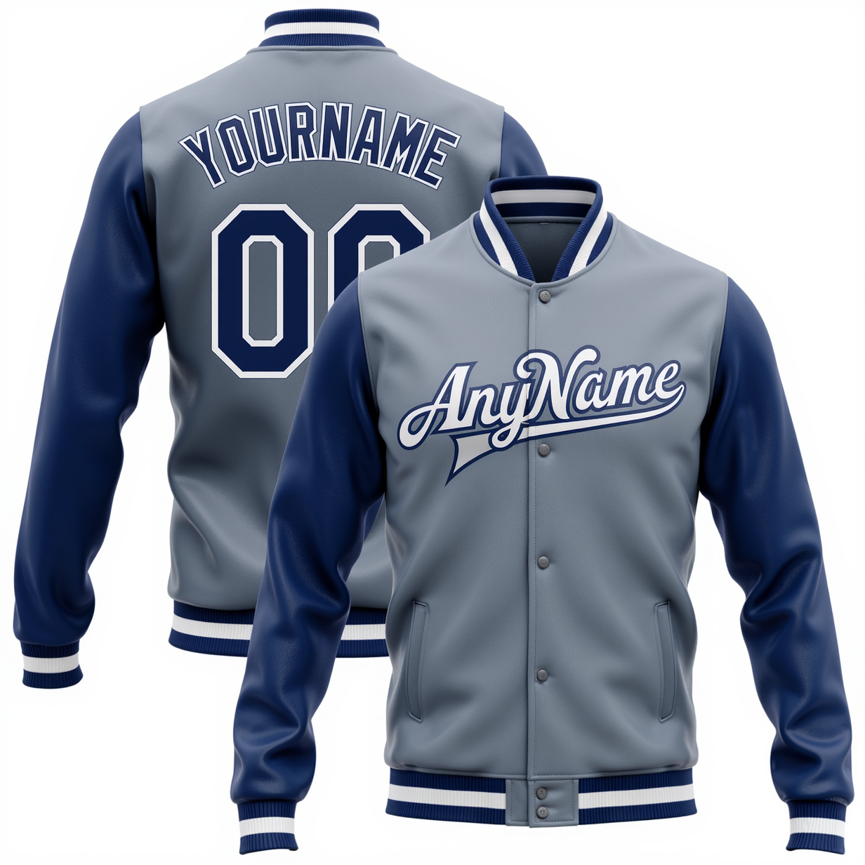Custom Royal Blue & Gray/White Full-Snap Raglan Sleeves Fleece Jacket