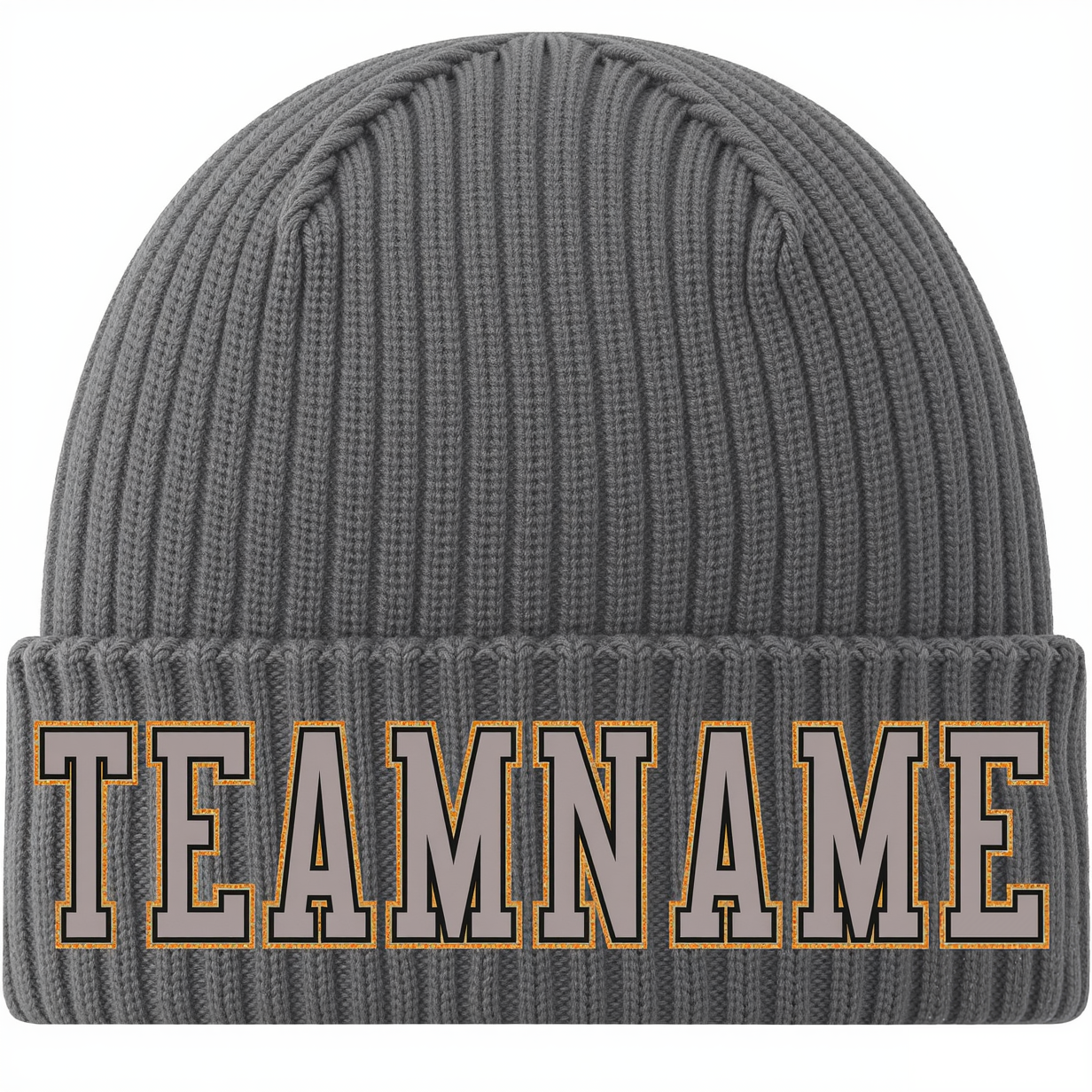 Custom Grey & Black/Gold Stitched Cuffed Knit Hat