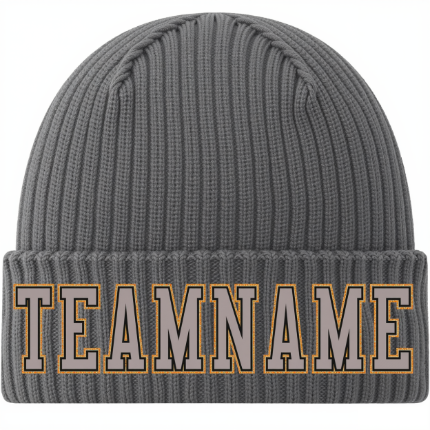 Custom Grey & Black/Gold Stitched Cuffed Knit Hat