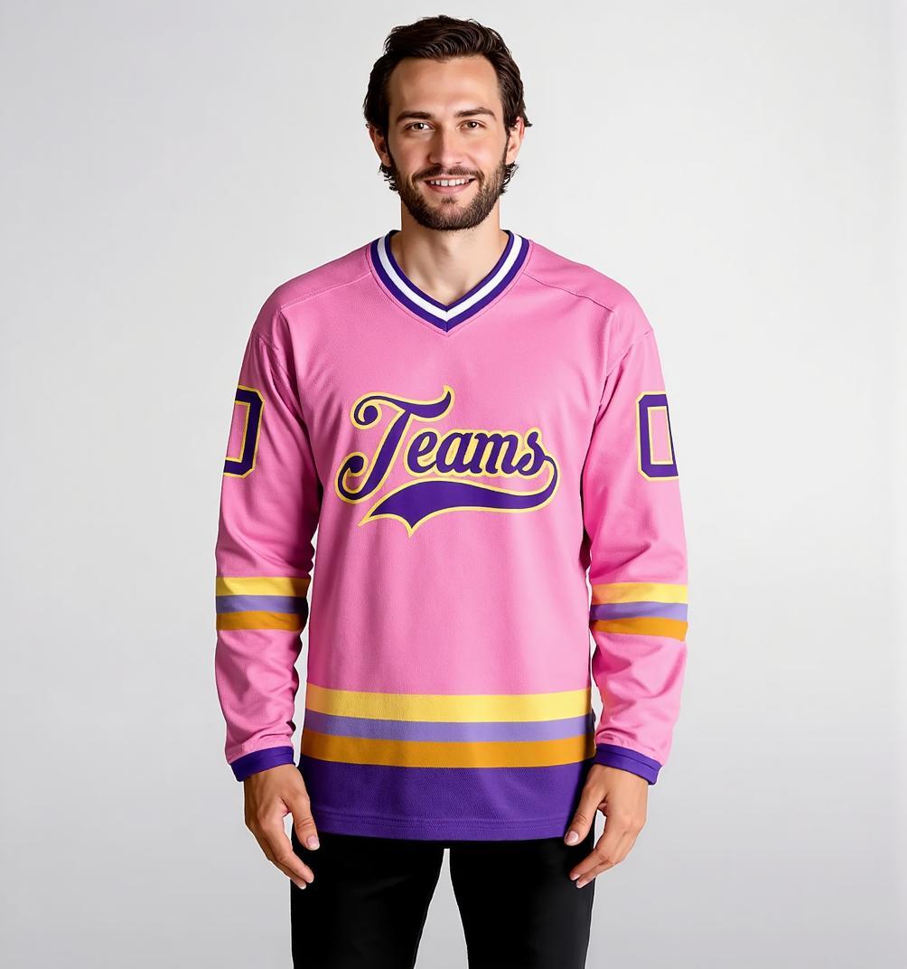 Custom Pink & Purple/Gold Hockey Jersey