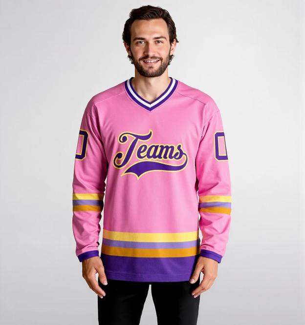 Custom Pink & Purple/Gold Hockey Jersey