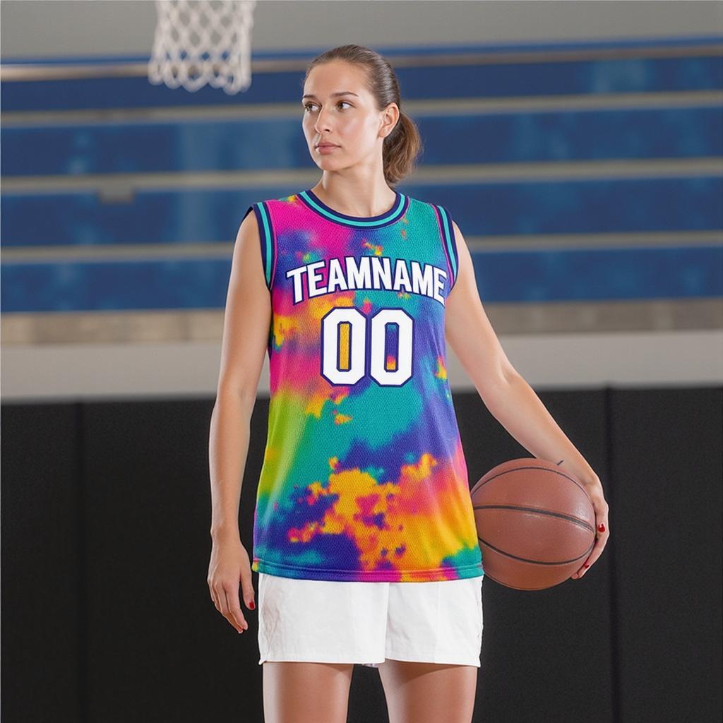 Custom Tie Dyes White & Purple Basketball City Edition Jersey