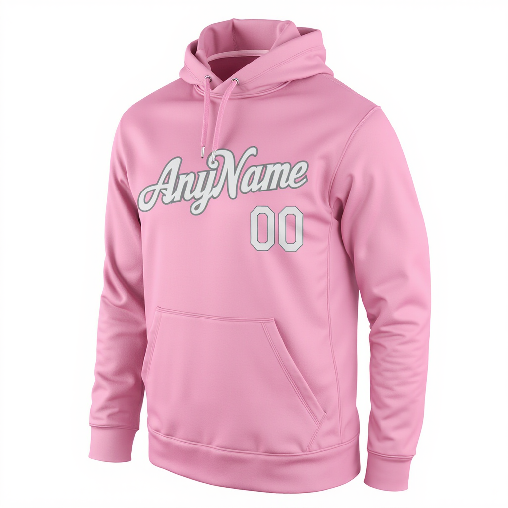 Custom Pink & White/Grey Pullover Sports Sweatshirt Hoodie