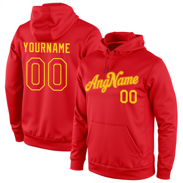 Custom Red & Yellow Pullover Sports Sweatshirt Hoodie