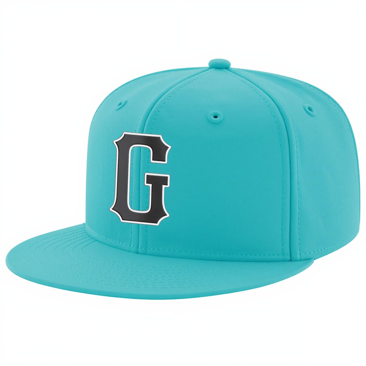 Custom Aqua & Black/White Stitched Adjustable Snapback Hat