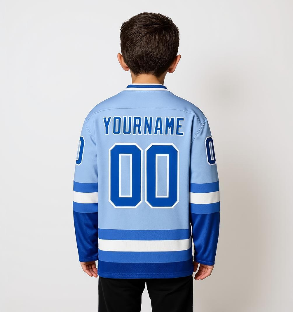 Custom Sky Blue & Royal/White Hockey Jersey