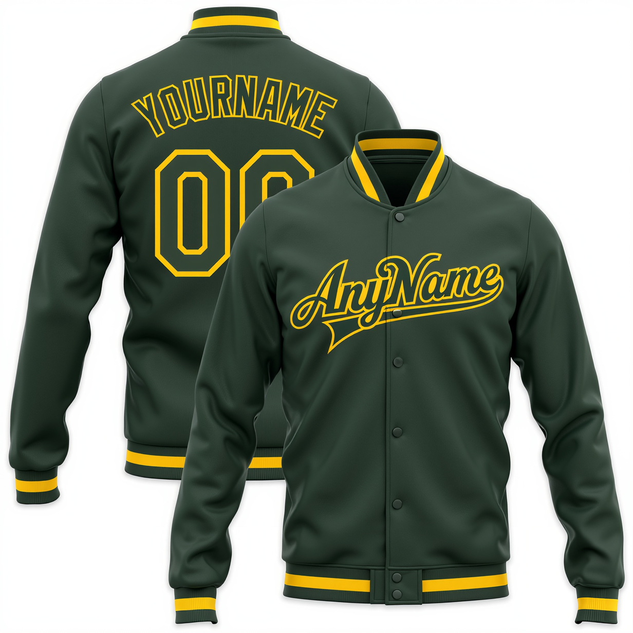 Custom Forest Green & Yellow Full-Snap Fleece Jacket