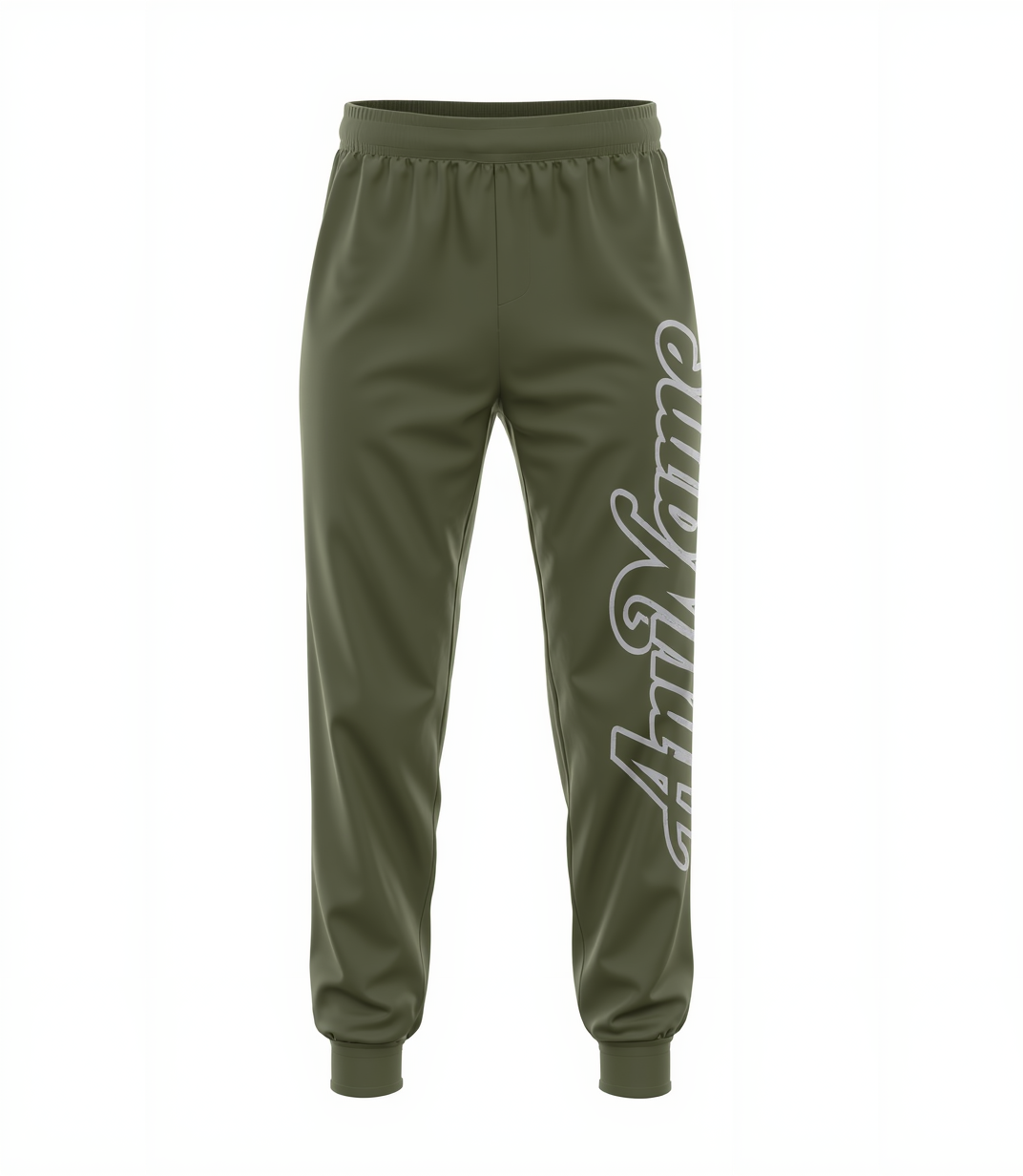 Custom Olive & White Fleece Jogger Sweatpants