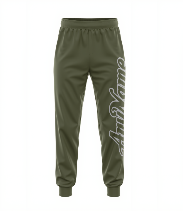 Custom Olive & White Fleece Jogger Sweatpants