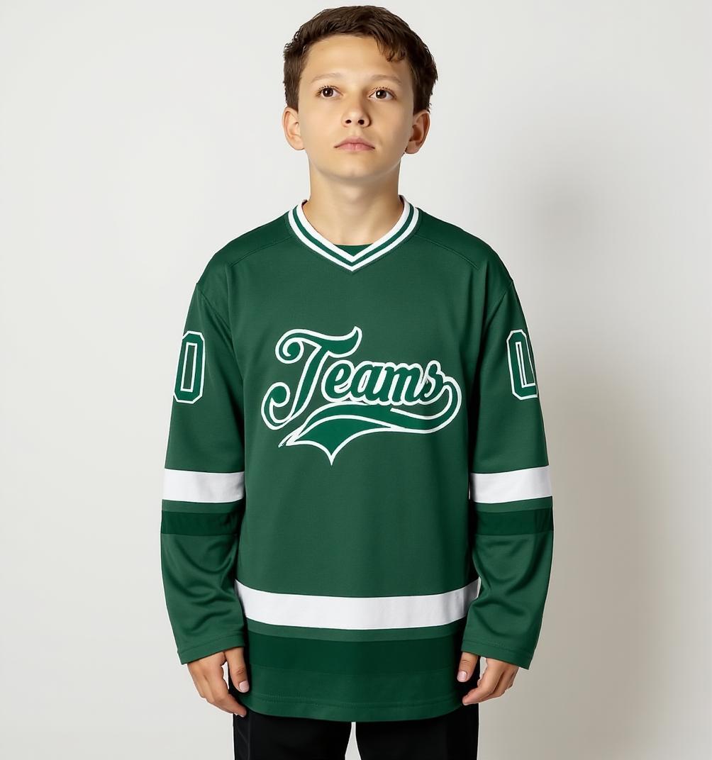 Custom Midnight Green & White Hockey Jersey