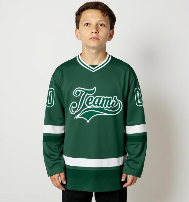 Custom Midnight Green & White Hockey Jersey