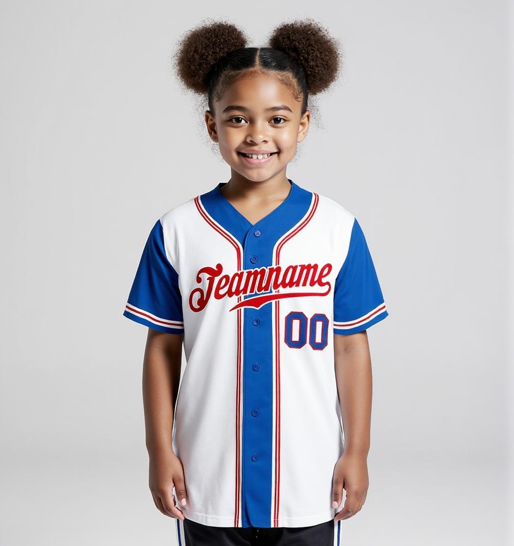 Custom White & Blue Raglan Sleeves Baseball Jersey