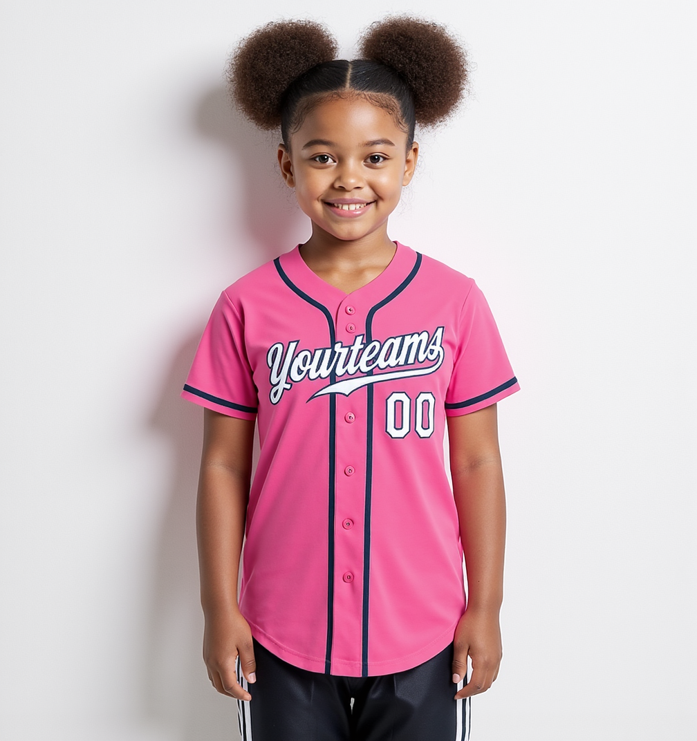 Custom Pink & White/Navy Baseball Jersey