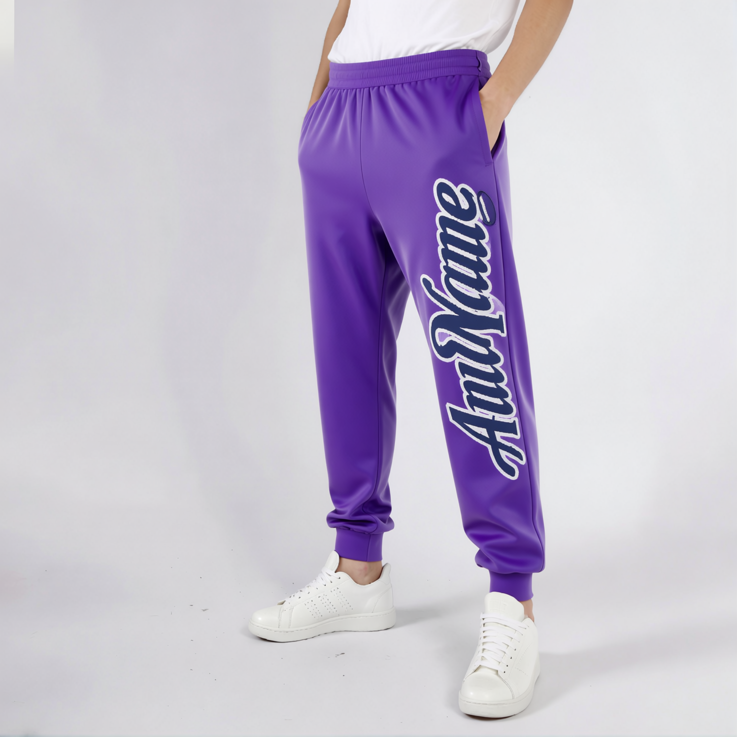 Custom Purple & Blue/White Fleece Jogger Sweatpants