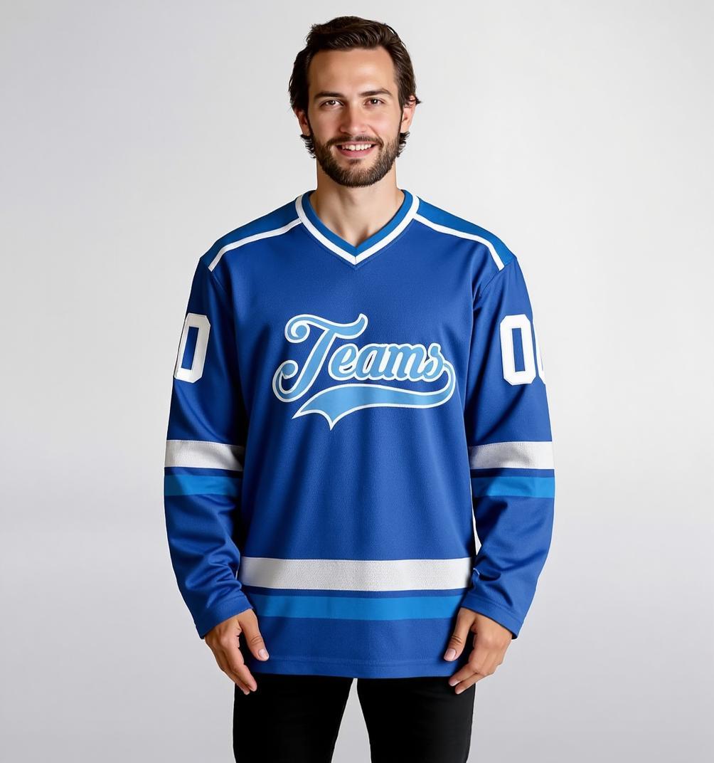 Custom Royal Blue & Sky Blue/White Hockey Jersey