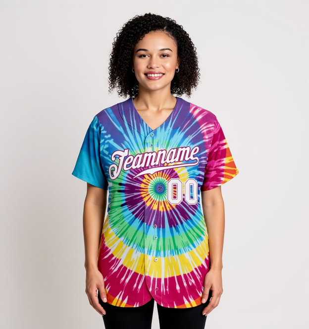 Custom Tie Dye White & Purple Baseball Jersey