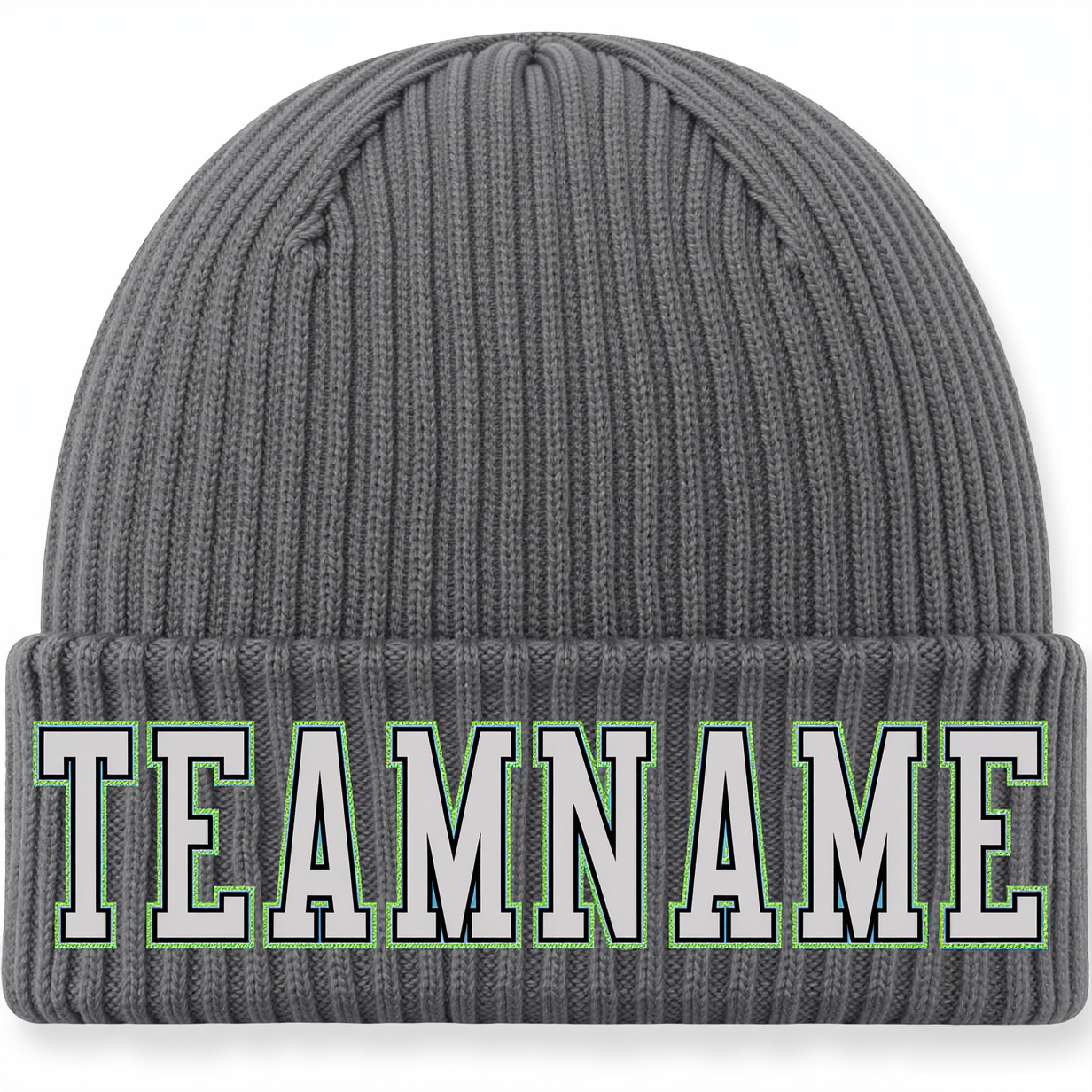 Custom Grey & White/Black Stitched Cuffed Knit Hat