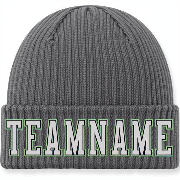 Custom Grey & White/Black Stitched Cuffed Knit Hat