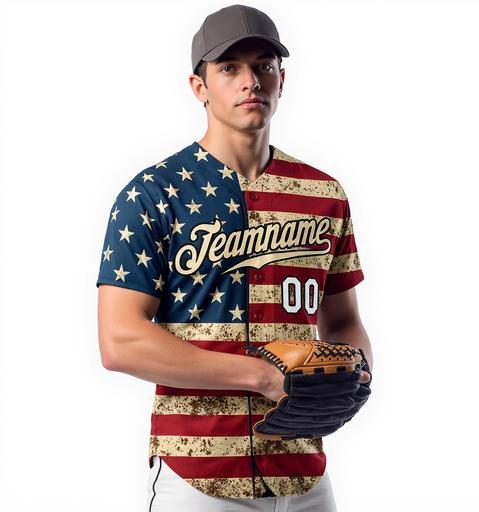 Custom White & Red/Navy 3D Flag Fashion Baseball Jersey