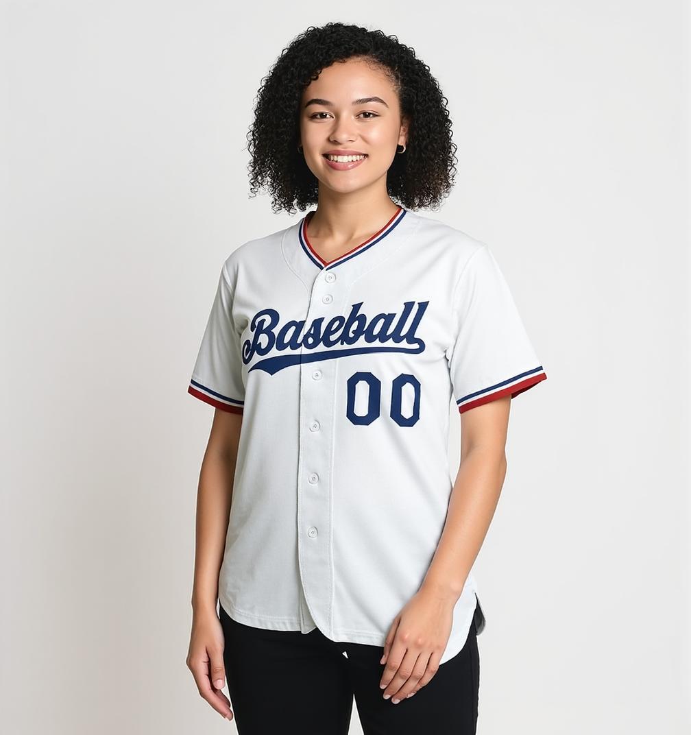 Custom White & Navy-Red Baseball Jersey