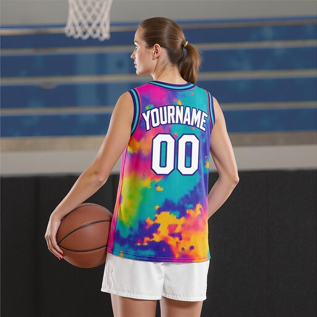 Custom Tie Dyes White & Purple Basketball City Edition Jersey