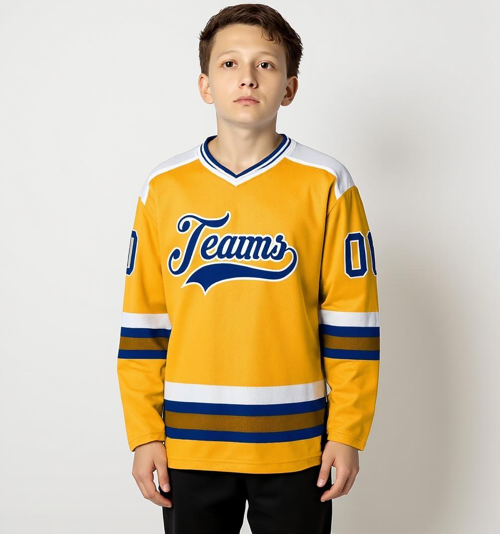 Custom Yellow & Royal/White Hockey Jersey