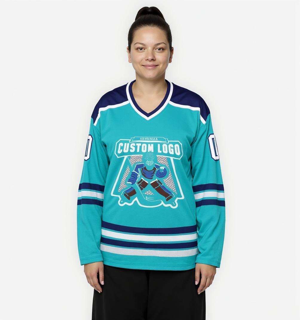 Custom Aqua & White/Navy Hockey Jersey