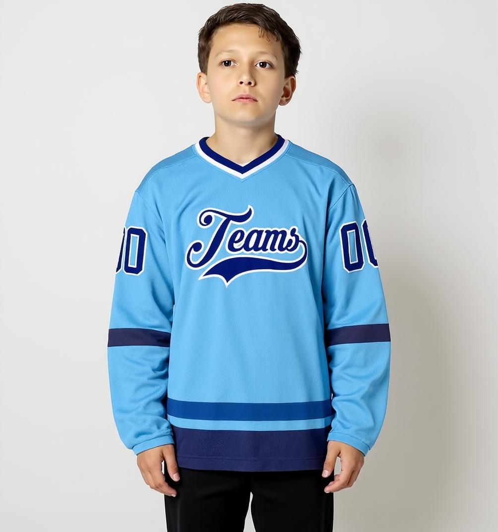 Custom Sky Blue & Royal/White Hockey Jersey