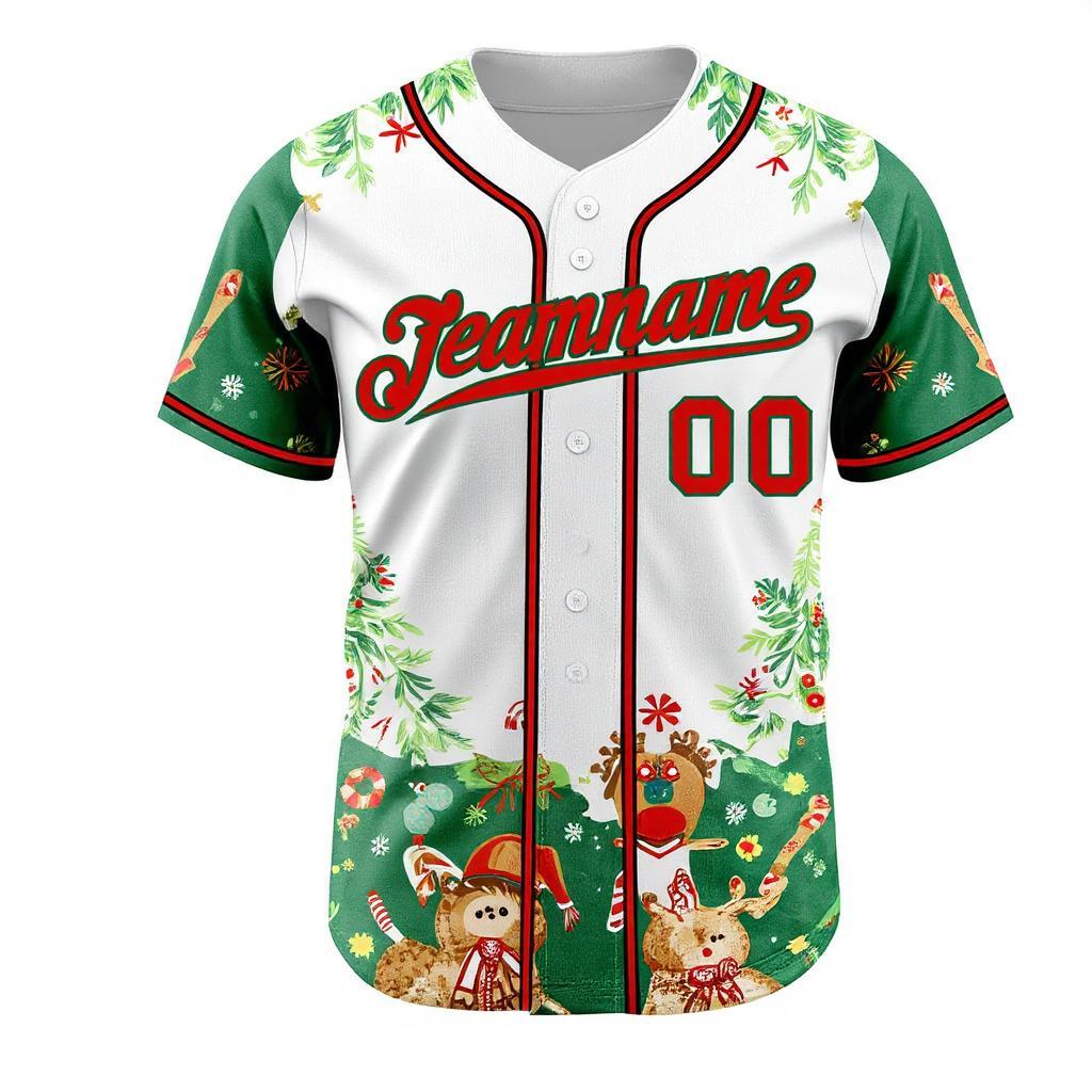 Custom White & Red/Green Christmas 3D Pattern Baseball Jersey