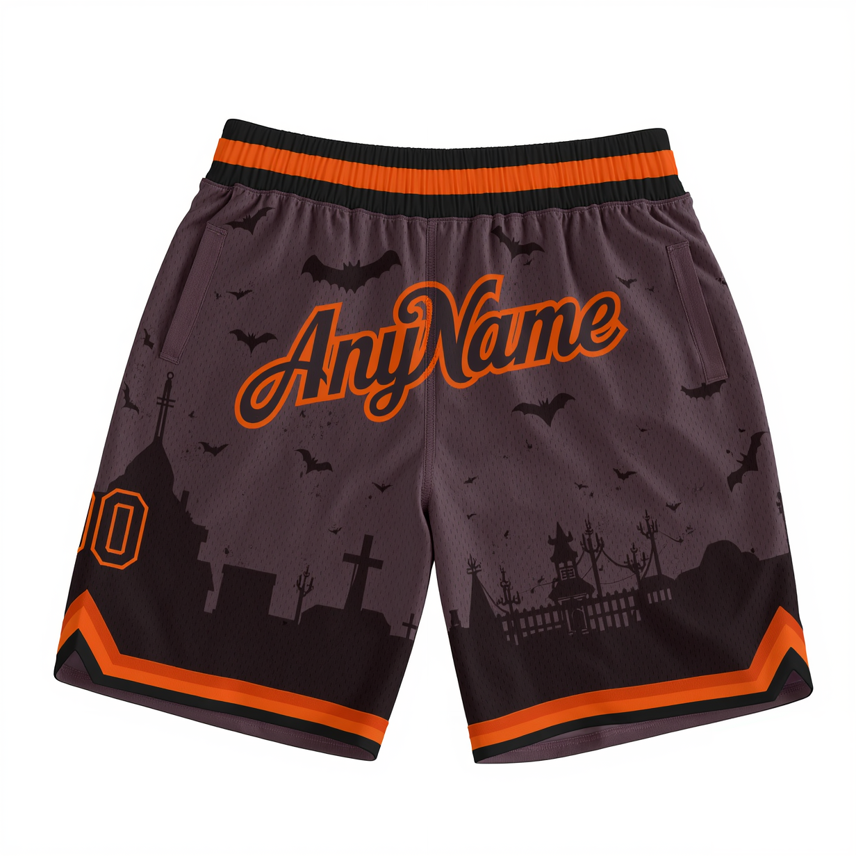 Custom Grey & Black/Orange Halloween 3D Pattern Throwback Shorts