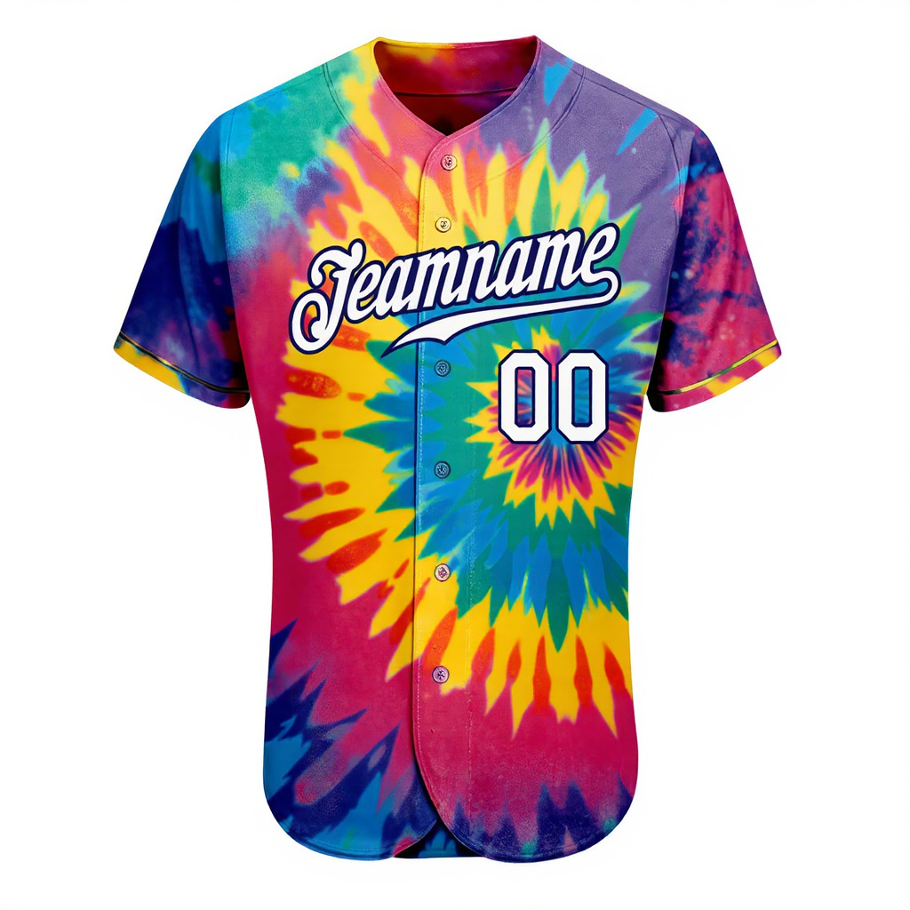 Custom Tie Dye White & Navy Baseball Jersey