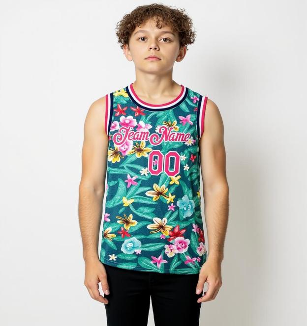 Custom 3D Pattern Aqua & Pink/White Hawaii Flowers Basketball City Edition Jersey