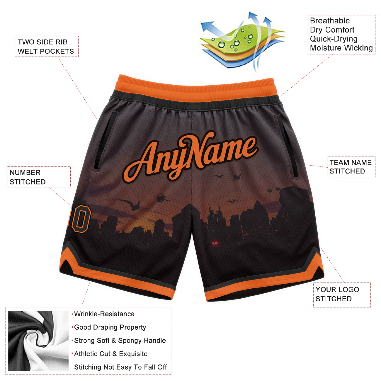 Custom 3D Pattern Black & Orange Halloween Throwback Shorts