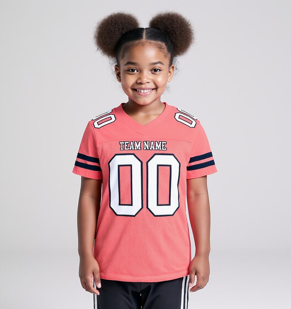 Custom Coral Pink & Navy Football Jersey