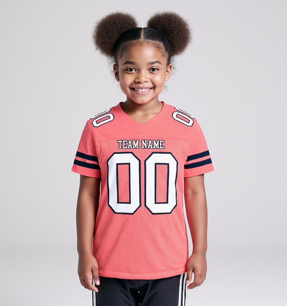 Custom Coral Pink & Navy Football Jersey
