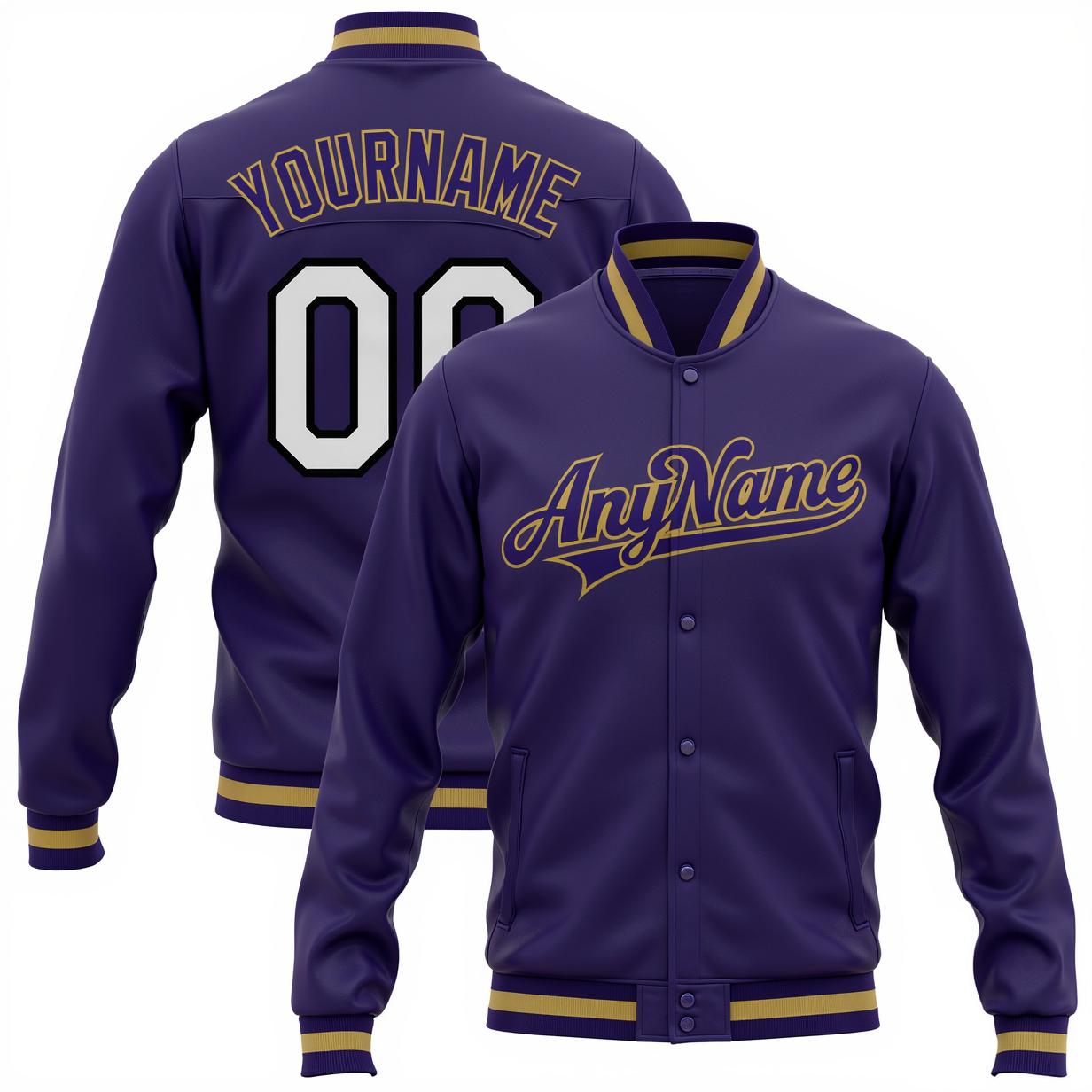 Custom Purple & Gold/White Full-Snap Fleece Jacket