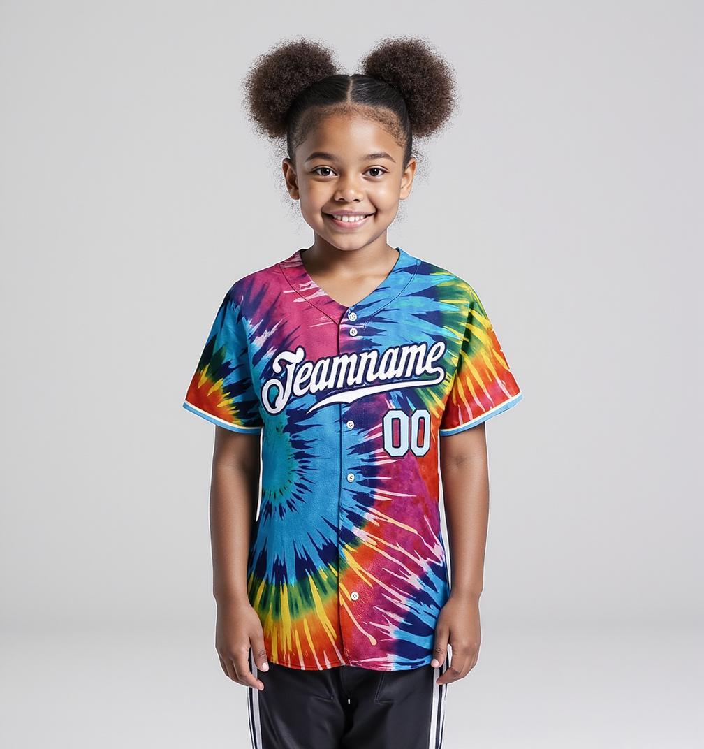 Custom Tie Dye White & Navy Baseball Jersey