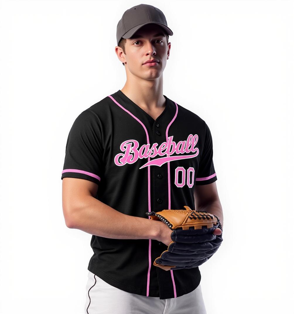 Custom Black & Pink/White Baseball Jersey