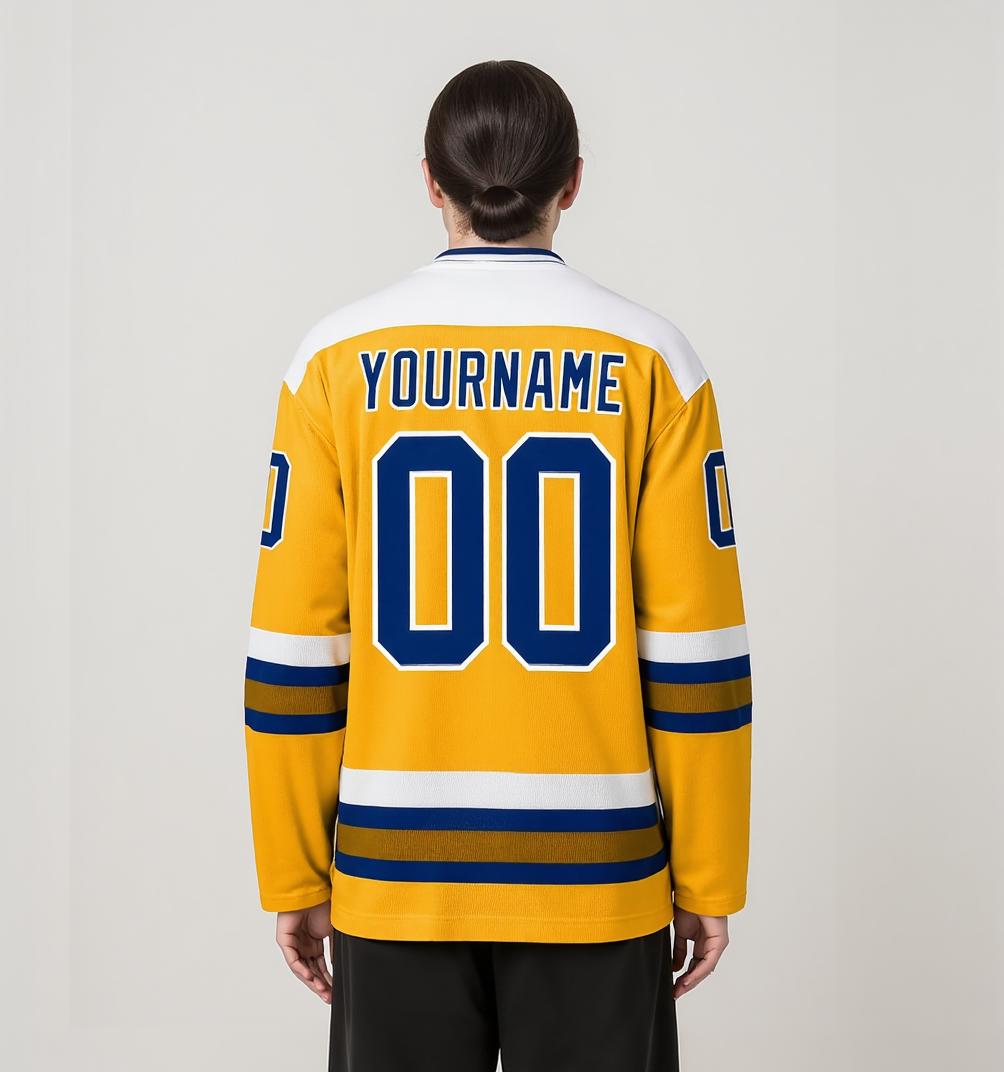 Custom Yellow & Royal/White Hockey Jersey