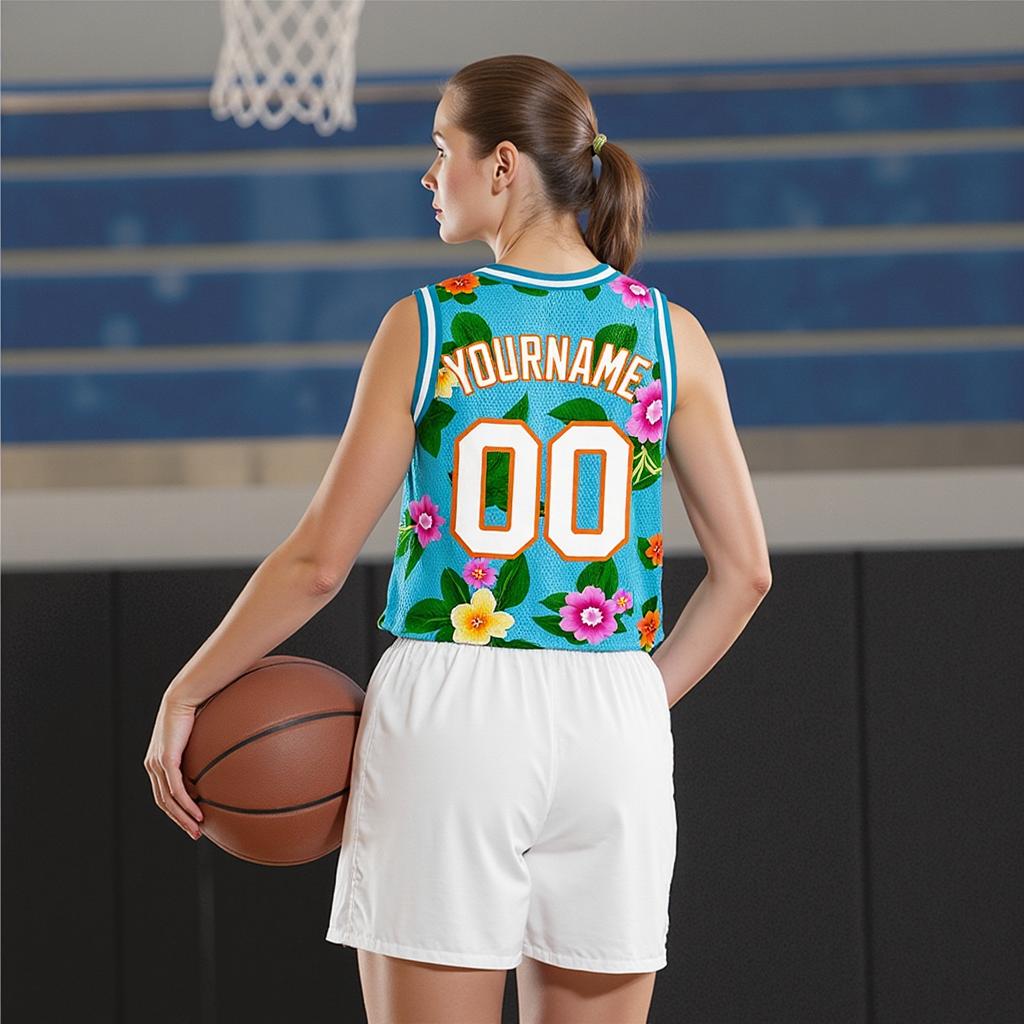 Custom 3D Pattern Aqua & White/Yellow Hawaii Flowers Basketball City Edition Jersey