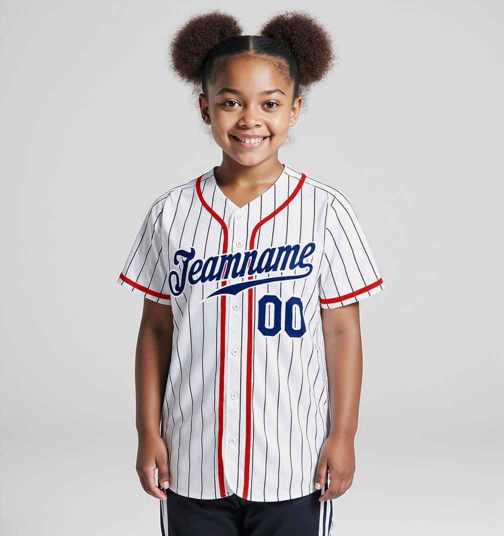 Custom Black Pinstripes Navy&Red Baseball Jersey