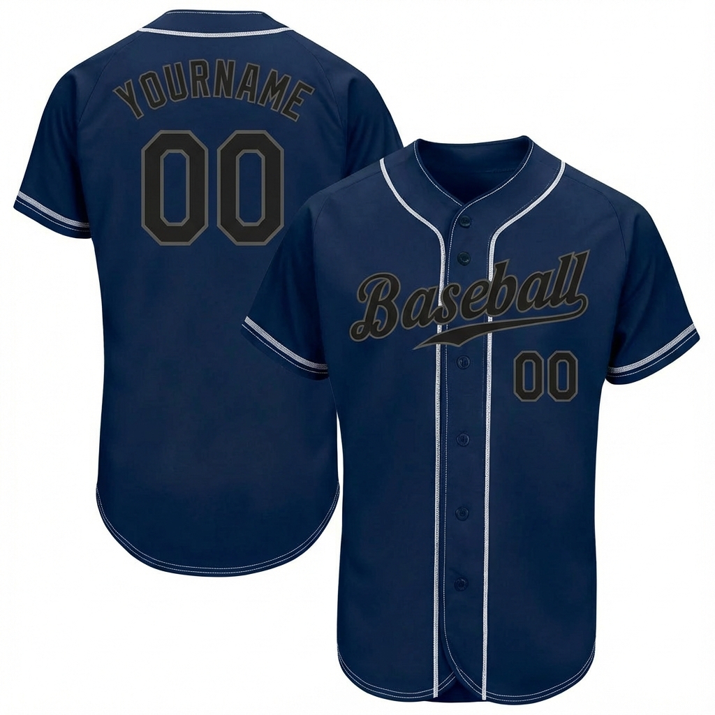 Custom Navy & Black/Grey Baseball Jersey