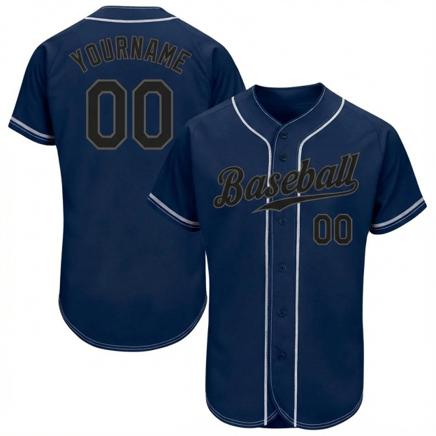 Custom Navy & Black/Grey Baseball Jersey