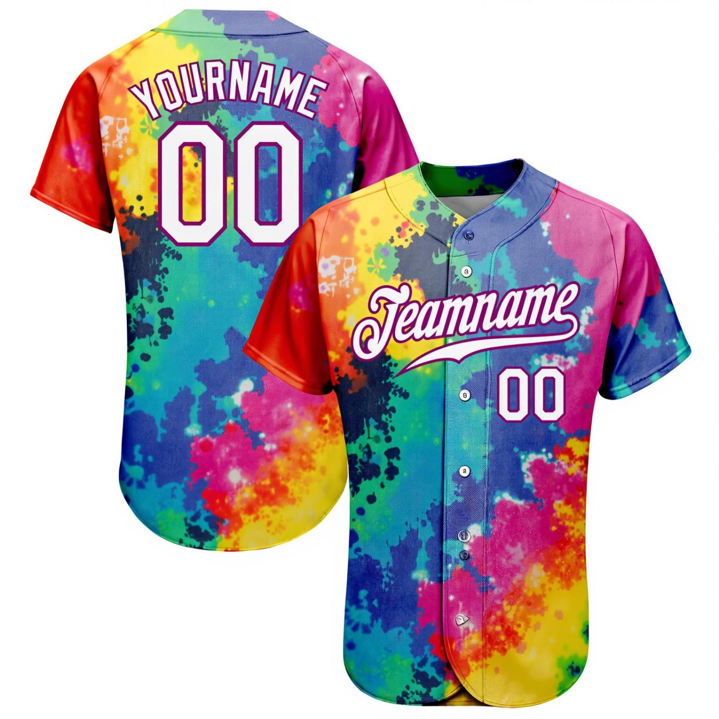 Custom Tie Dye White & Purple Baseball Jersey